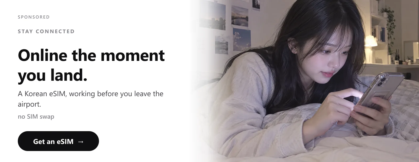 Sponsored. Get an eSIM for Korea — Data from the moment you land.